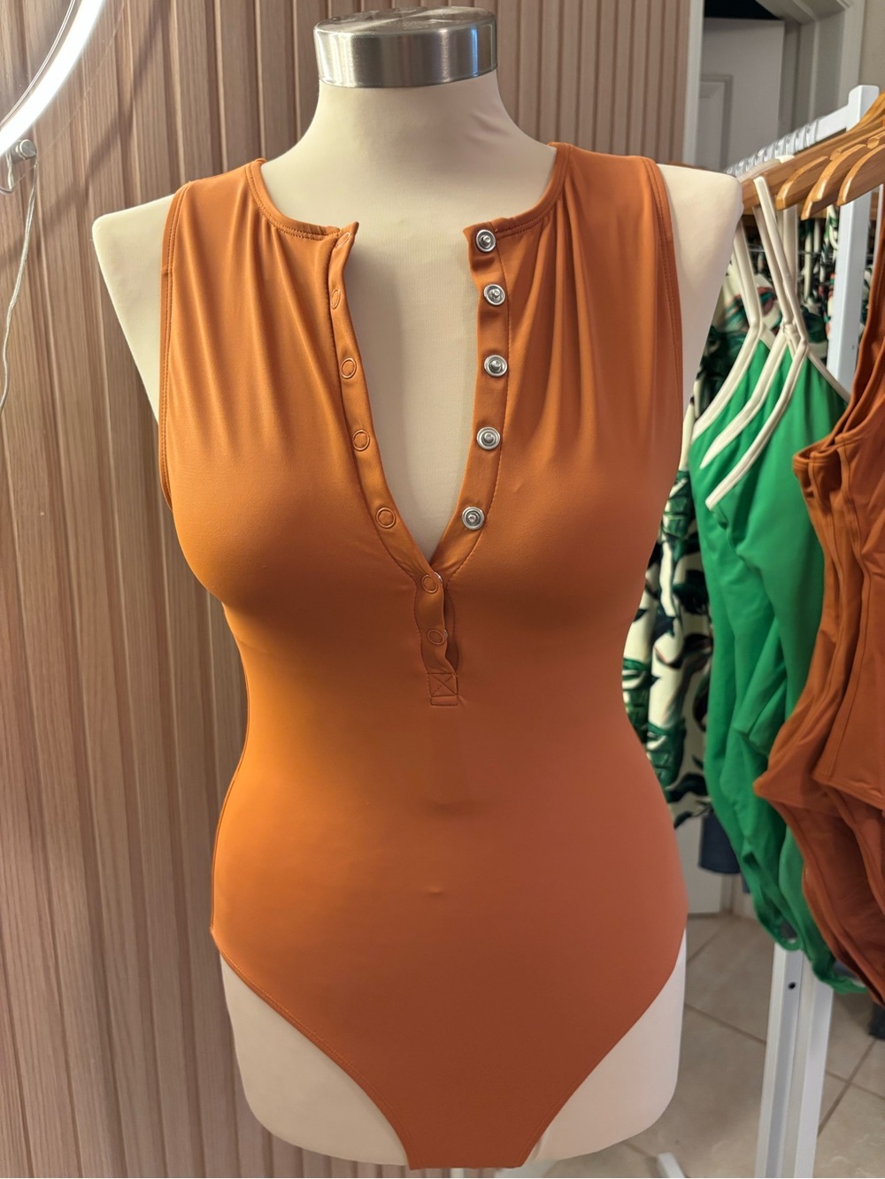 Andie Rust Orange Malibu Button-Front One-Piece